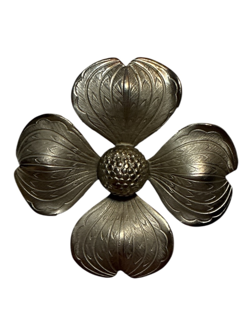 Giovanni Four-Petal Silver Flower Brooch